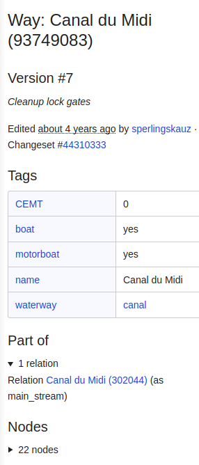 Description d'un élément du Canal sous OSM